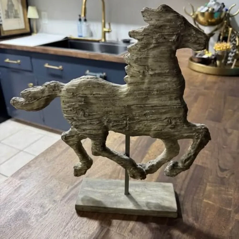 Rustic Galloping Horse Sculpture on Stand – Western Equestrian Decor